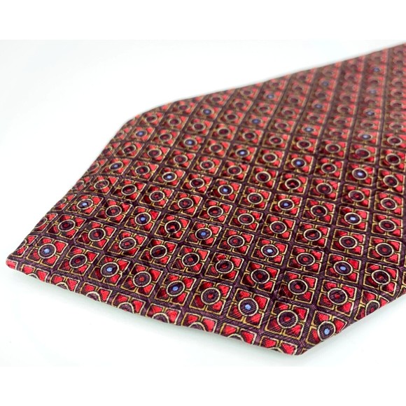 KOLTE Couture Red Plaid Circles Dots Geometric 100% Silk Necktie Hand Made Italy - Picture 4 of 12